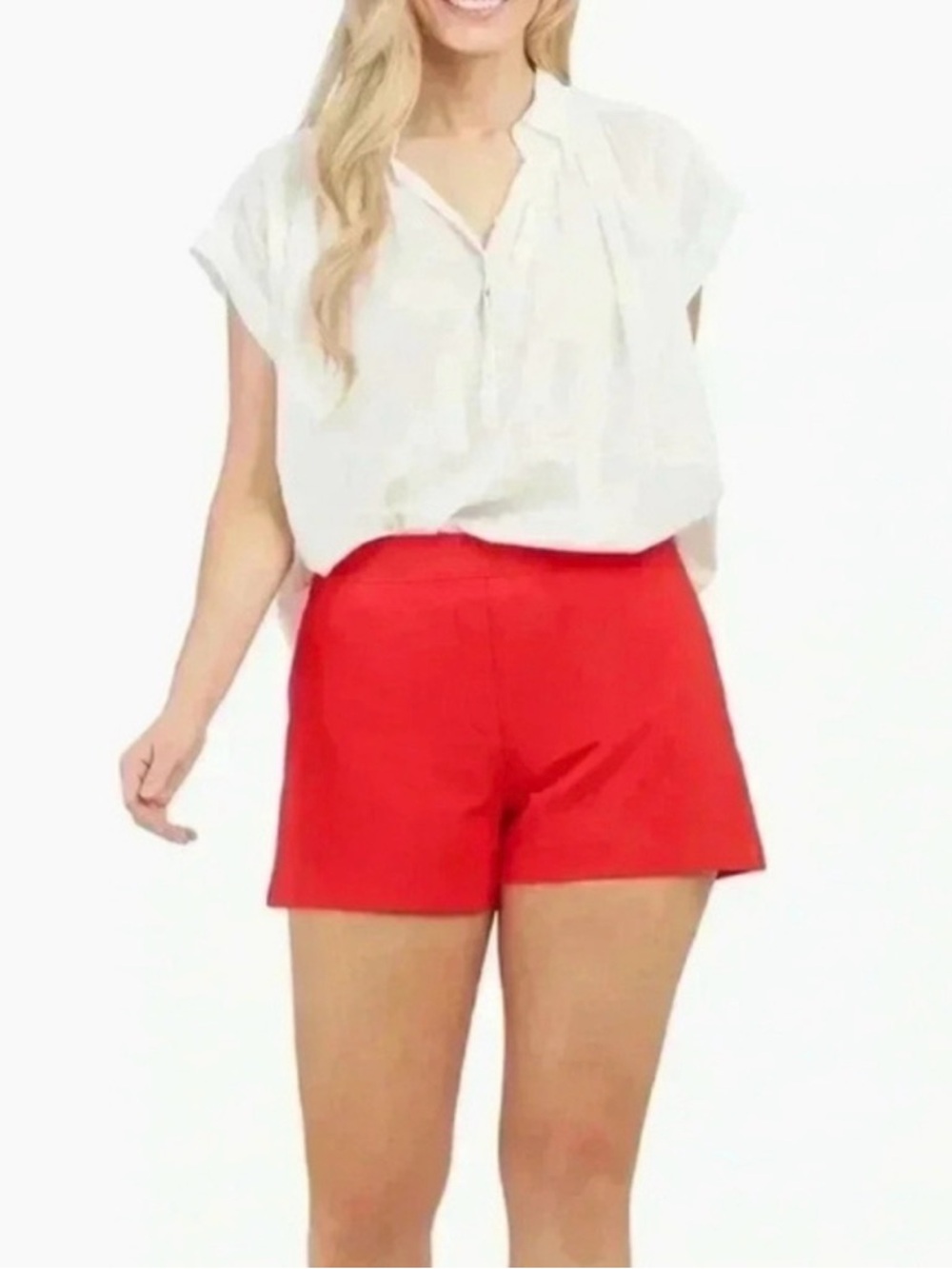 SPANX Polished Stretch Cotton Shorts True‎ Red L Tailored High Rise
